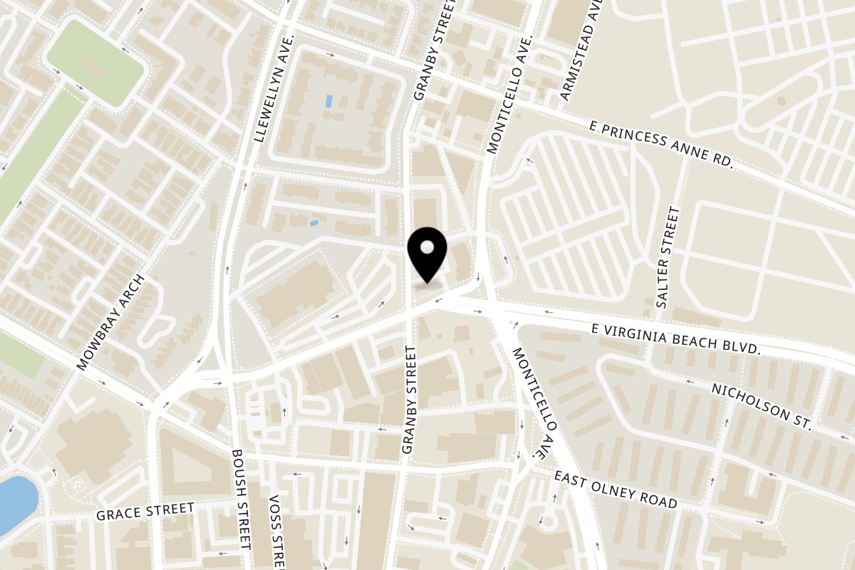 Map showing the location of El Chuyo LLC on 848 Granby St in Norfolk